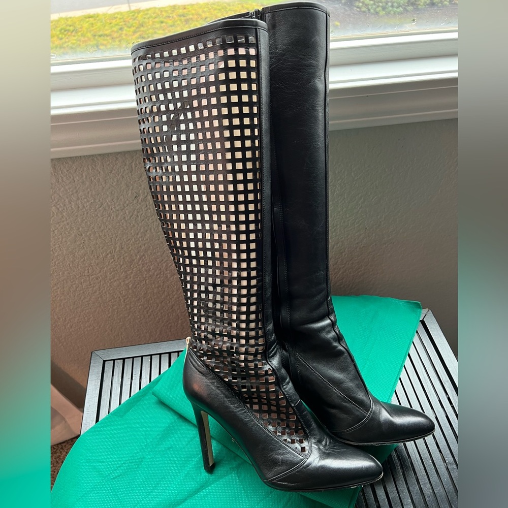 SJP by Sarah Jessica Parker Black Heeled Boots with Perforated Design